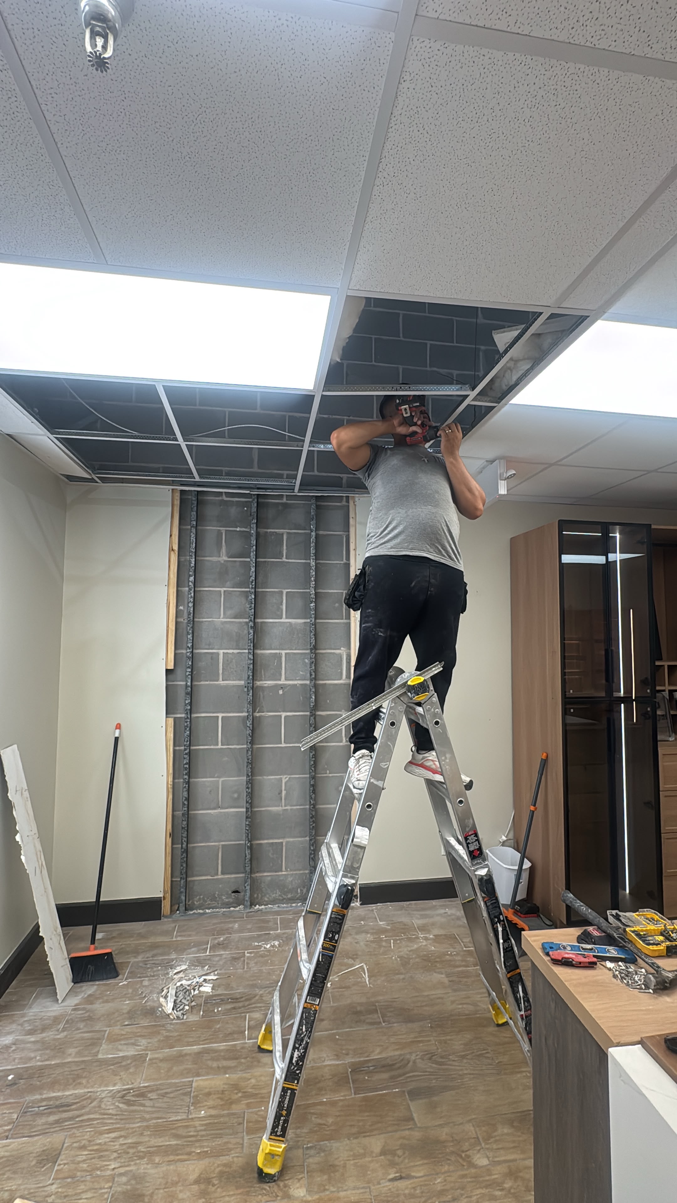 Sheetrock install, in progress